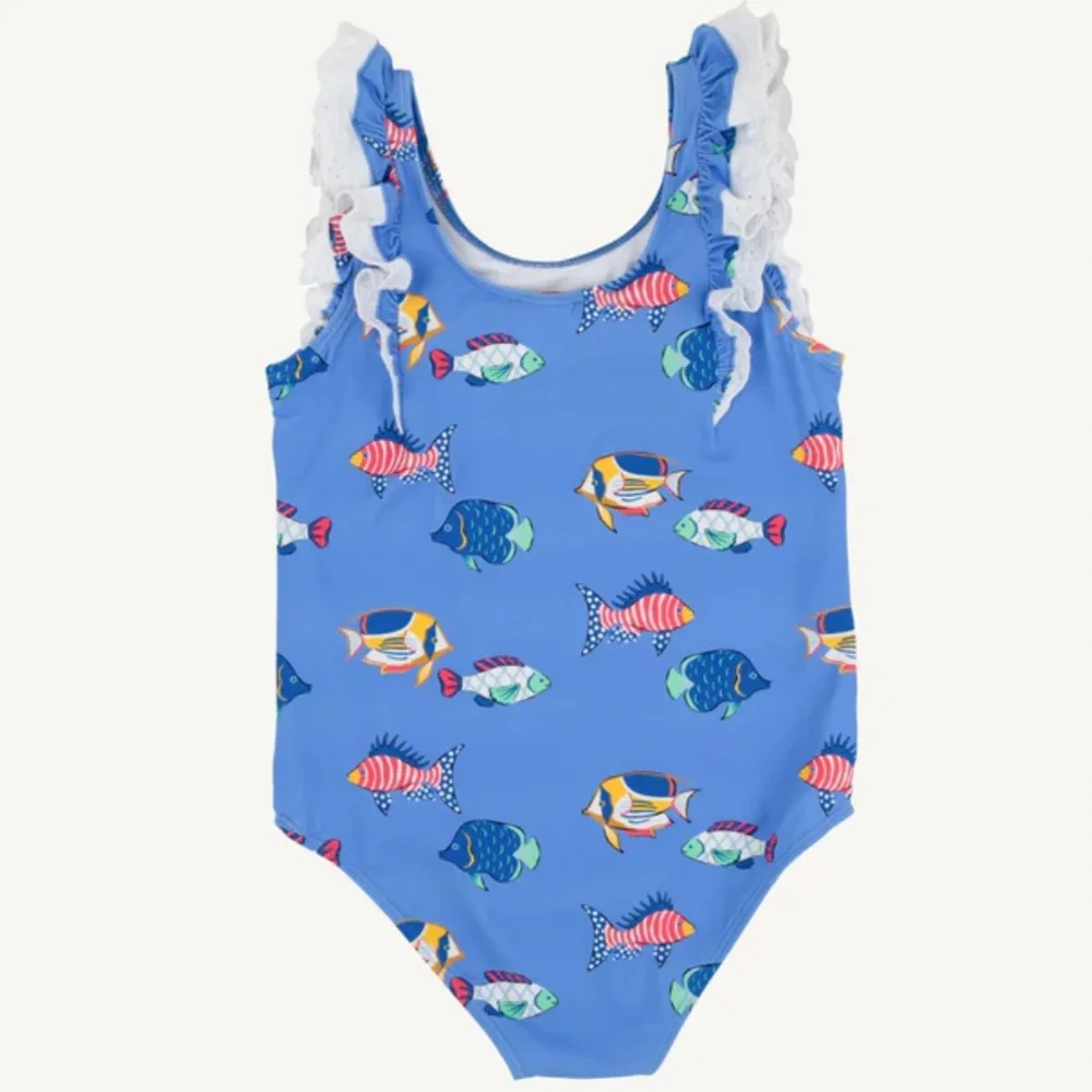 Beaufort Bonnet Ruehling Ruffle Bathing Suit Here Fishy Fishy Girl’s 3T or 8